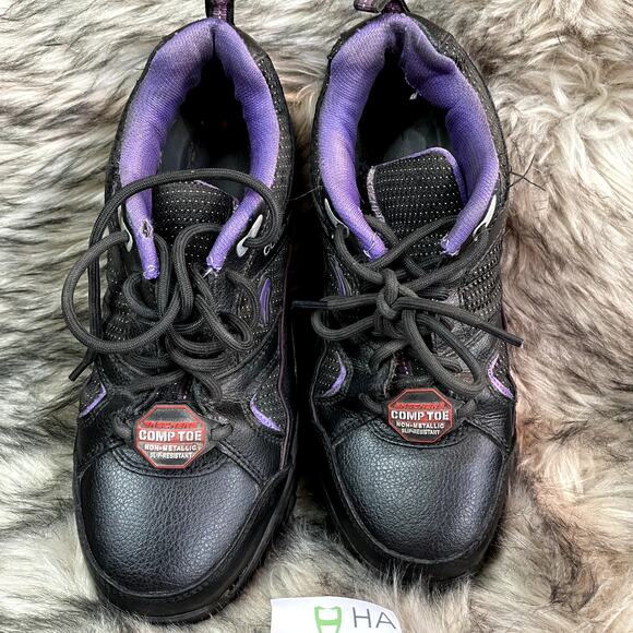 Skechers COMP TOE Size 7 wide Women Work shoe non-metallic Leather - Picture 2 of 12